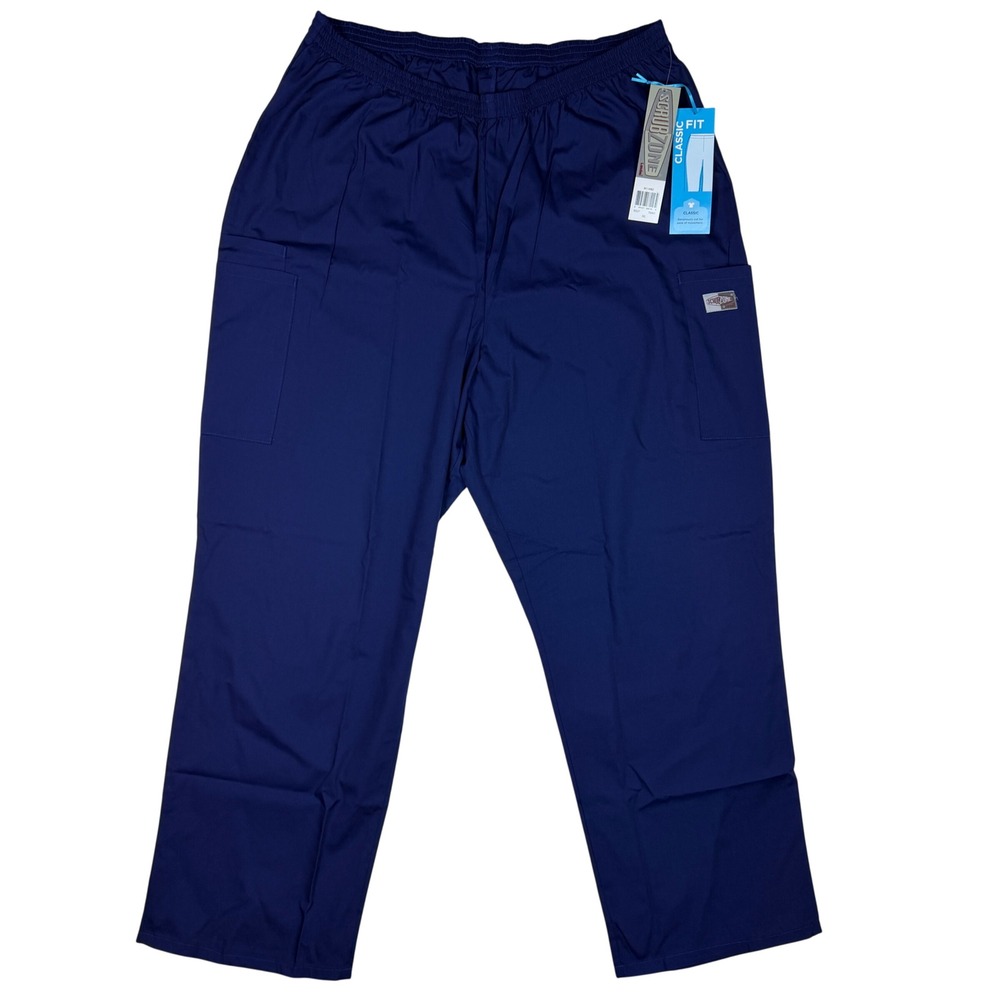 ScrubZone by Landau Cargo Scrub Pants‎ Unisex 3XL Navy Blue Elastic Waist New